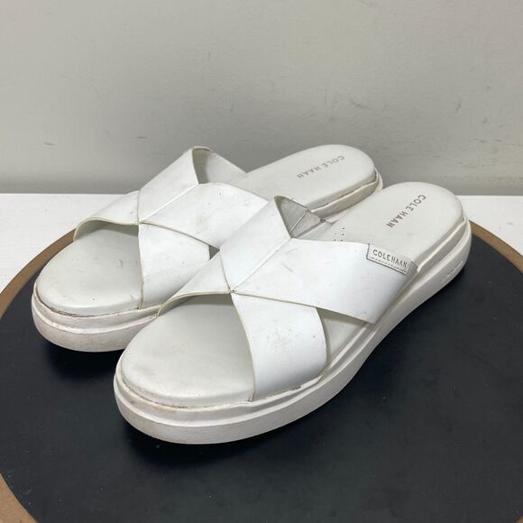 Cole Haan White Leather Criss Cross Platform Slide Sandals Casual Women 10 B - Picture 4 of 11